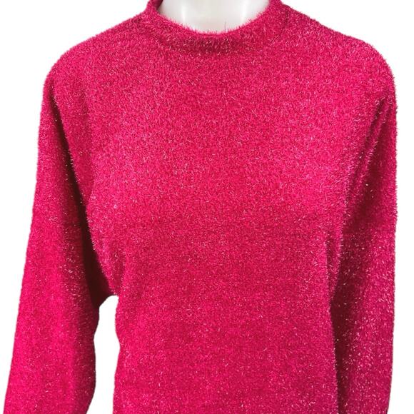 H&M Pink Sparkly Glitter Metallic Long Sleeve Cutout Mini Sweater Dress Size S - Picture 7 of 10